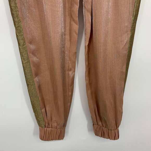 Zara Jogger Pants Pink Satin Metallic Drawstring Pull On Pockets - Picture 6 of 11